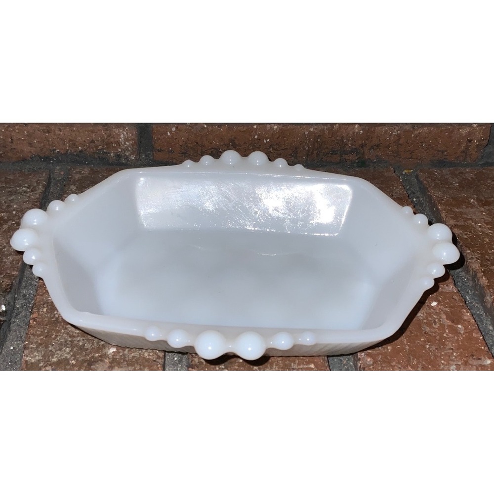 Vintageβ White Milk Glass Quilted Hobnail Serving Bowl Rectangular Candy Dish